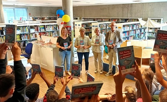 Stefanie Kreitmair (GGS), Stephanie Heidt (Stadtbibliothek), Brunhilde Weber, Eckart Dörr (RC Euskirchen-Burgfey)